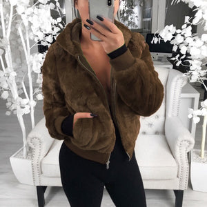 Faux Fur Zipper Coat - Secret Apparel