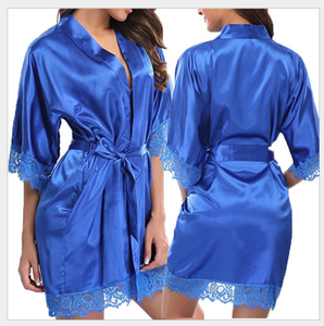 Satin Night Wear Lace Robe - Secret Apparel