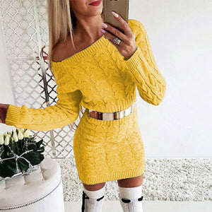 Knitted Off Shoulder Dress - Secret Apparel