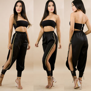 Black Side Slit Jasmine Trousers - Secret Apparel