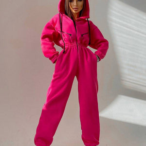 Casual Women Basic Hoodie Two Piece Sets Zipper Jumpsuit - Secret Apparel