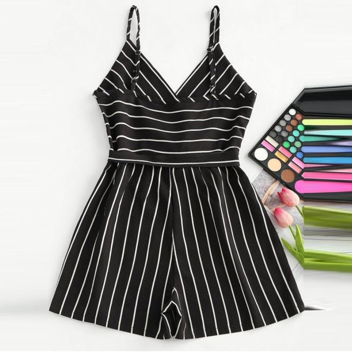 Striped Sleeveless Black Jumpsuit - Secret Apparel