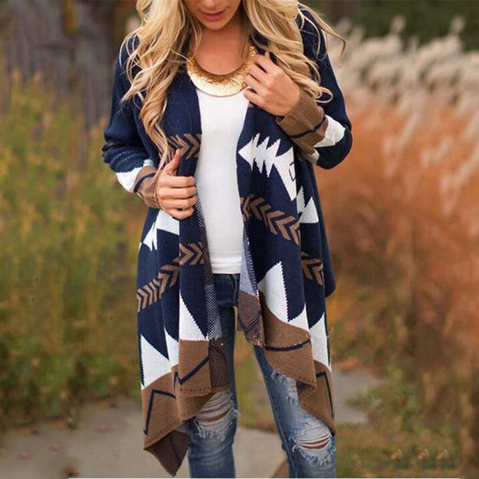 Asymmetric Printed Waterfall Cardigan - Secret Apparel