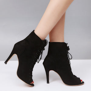 Open Toe High Heel Boots - Secret Apparel