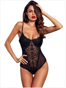 Lace Black Strapped Bodysuit - Secret Apparel