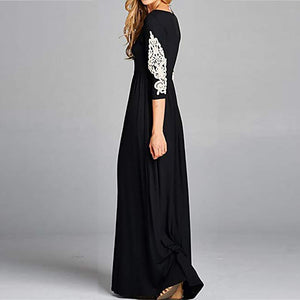 Round Neck Long Sleeve Lace Maxi Dress - Secret Apparel