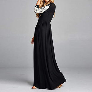 Round Neck Long Sleeve Lace Maxi Dress - Secret Apparel