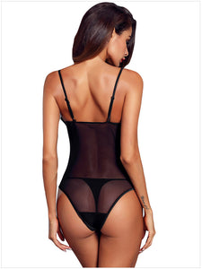 Lace Black Strapped Bodysuit - Secret Apparel