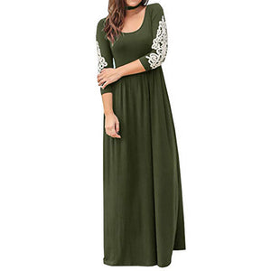 Round Neck Long Sleeve Lace Maxi Dress - Secret Apparel