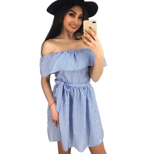 Striped Off Shoulder Dress - Secret Apparel