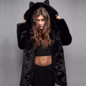 Ears Faux Fur Coat Jacket - Secret Apparel