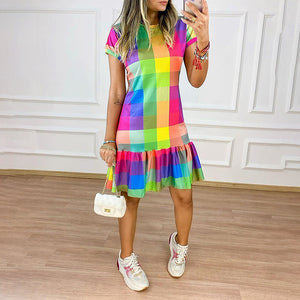 Multicolour Short Sleeve Casual Dress - Secret Apparel