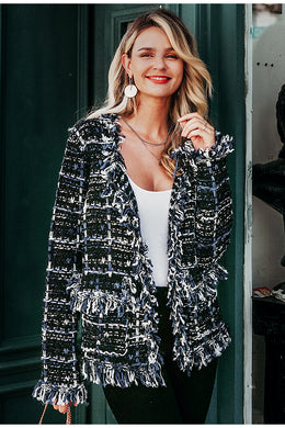 Navy Plaid Coat - Secret Apparel