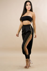 Black Side Slit Jasmine Trousers - Secret Apparel