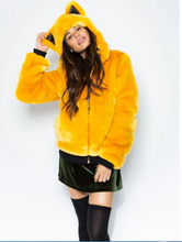 Load image into Gallery viewer, Faux Fur Yellow Cat Ear Coat - Secret Apparel
