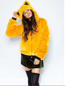 Faux Fur Yellow Cat Ear Coat - Secret Apparel