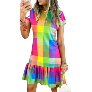 Multicolour Short Sleeve Casual Dress - Secret Apparel