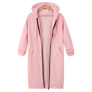 Hooded Long Sleeve Sweater Fleece Long Jacket - Secret Apparel