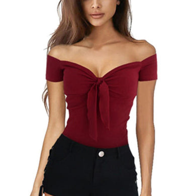 Off Shoulder Tie Front Top - Secret Apparel