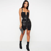 Load image into Gallery viewer, Black Sleeveless PU Leather Zip-up Dress - Secret Apparel
