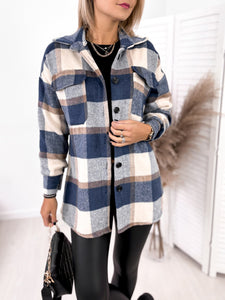 Long-sleeved Single-breasted Plaid  Woollen Jacket Shacket - Secret Apparel