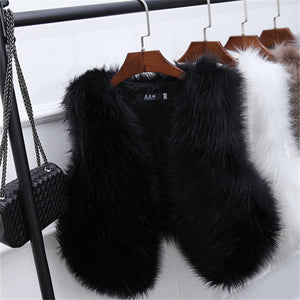 Faux Fox Fur Short Slim Waistcoat Jacket - Secret Apparel