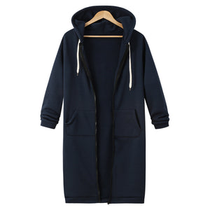 Hooded Long Sleeve Sweater Fleece Long Jacket - Secret Apparel