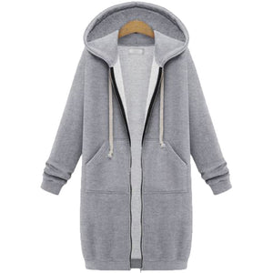 Hooded Long Sleeve Sweater Fleece Long Jacket - Secret Apparel