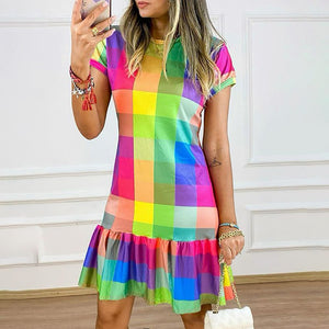 Multicolour Short Sleeve Casual Dress - Secret Apparel