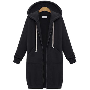 Hooded Long Sleeve Sweater Fleece Long Jacket - Secret Apparel