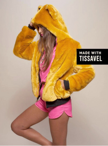 Faux Fur Yellow Cat Ear Coat - Secret Apparel