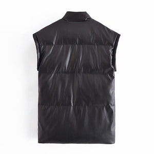 New Long Zipper Faux  Leather Jakcet Gilet - Secret Apparel