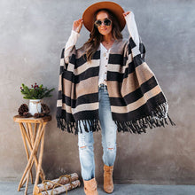 Load image into Gallery viewer, Striped Woollen Cape with Tassels - Secret Apparel
