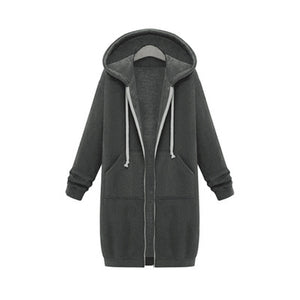 Hooded Long Sleeve Sweater Fleece Long Jacket - Secret Apparel