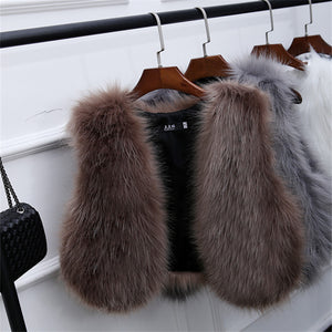 Faux Fox Fur Short Slim Waistcoat Jacket - Secret Apparel