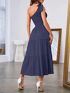 One-shoulder Pleated Layered Hem Dress - Secret Apparel