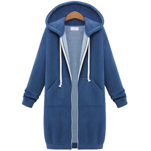 Hooded Long Sleeve Sweater Fleece Long Jacket - Secret Apparel