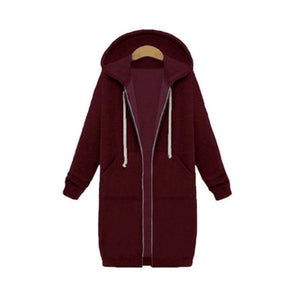 Hooded Long Sleeve Sweater Fleece Long Jacket - Secret Apparel