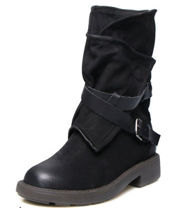 Round Toe Buckled Boots - Secret Apparel